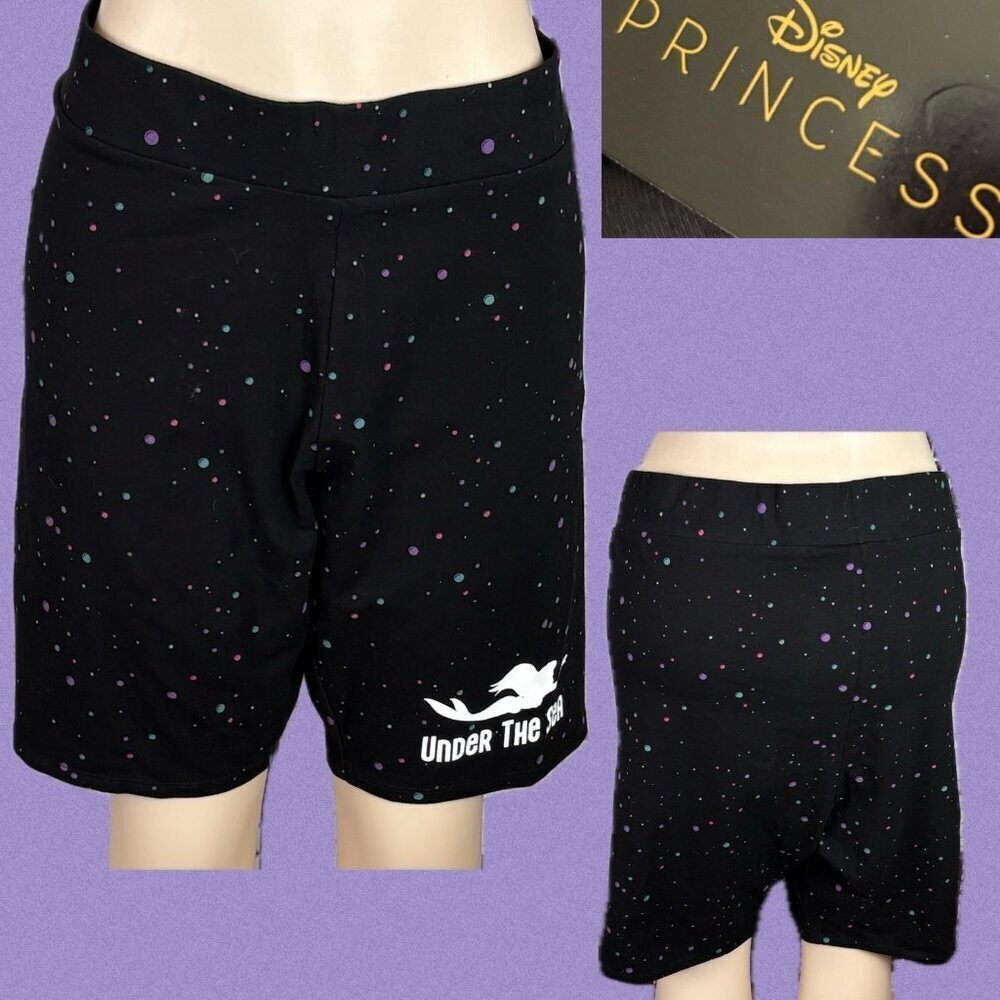Disney +4 Black Multicolor Bubble Print Ariel Mermaid Graphic Cotton Bike Shorts